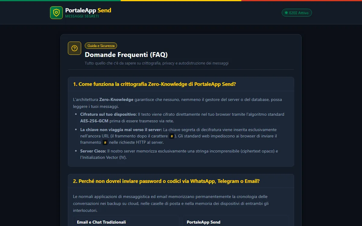 Screenshot interno: PortaleApp Send